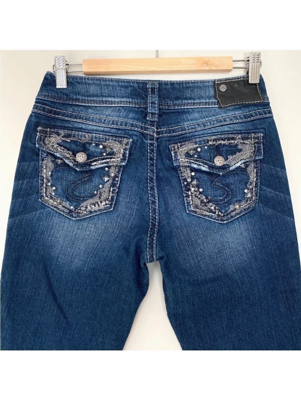 Silver Suki Mid Baby Boot Jeans Women's Sz 26x31 Embellished Pockets